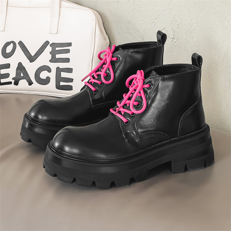 马丁靴男黑色厚底增高英伦风工装短靴中帮发型师靴9155-P115，男鞋马丁靴，电商B253