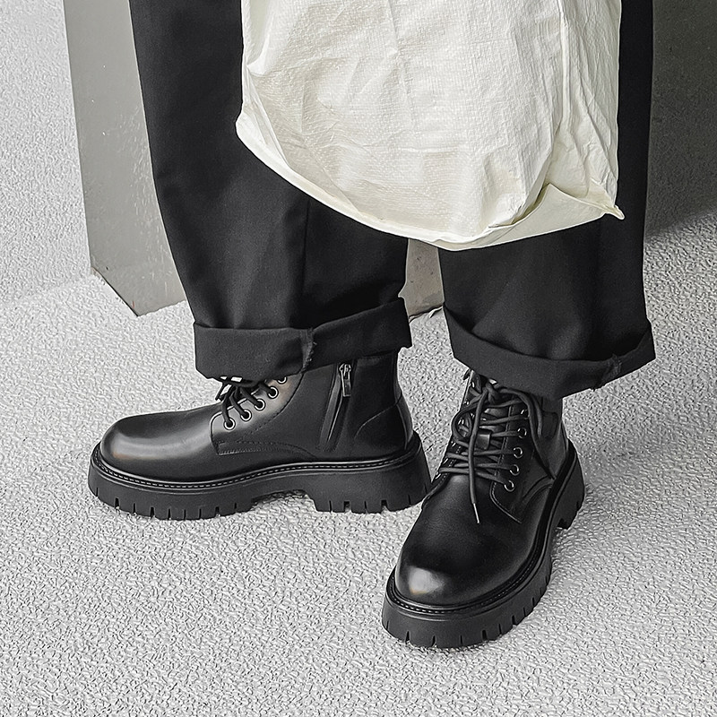 英伦风侧拉链马丁靴男高帮工装机车靴男短靴B253-9386-P108，男鞋马丁靴，星座814A（原电商B253）