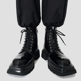 黑色马丁靴男英伦潮流漆皮亮面厚底增高靴B253-9303-P125，男鞋马丁靴，星座814A（原电商B253）