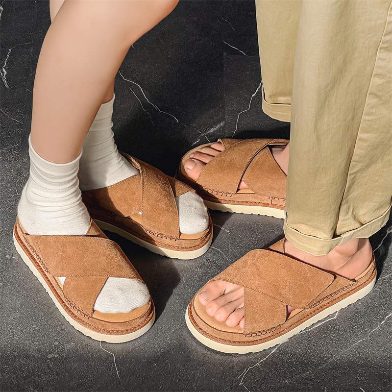 勃肯拖鞋男厚底一脚蹬凉拖鞋情侣交叉拖鞋露趾真皮拖鞋9510-P130，男鞋拖鞋，星座814A（原电商B253）