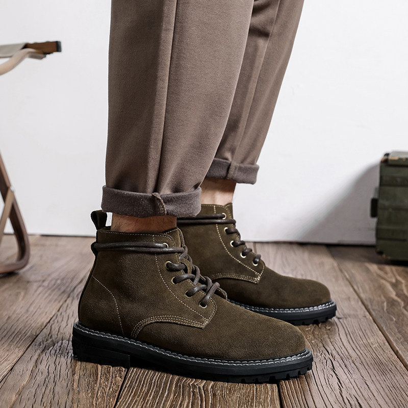 美式复古反绒皮马丁靴男高街中帮工装靴B253-9143-P120，男鞋马丁靴，星座814A（原电商B253）