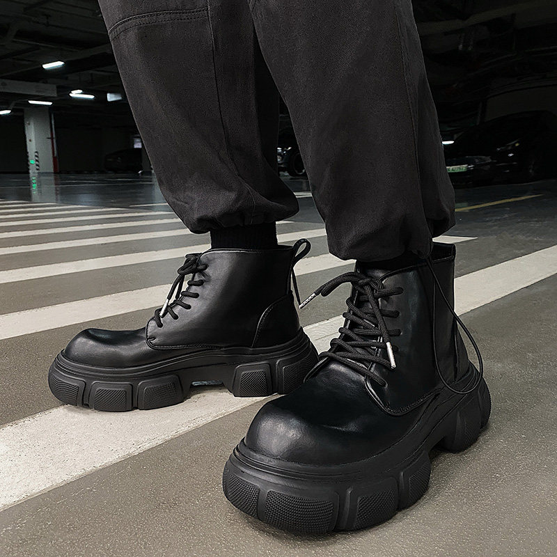 小众高级感厚底马丁靴男ins增高黑色机车皮靴B253-9501-P125，男鞋马丁靴，星座814A（原电商B253）