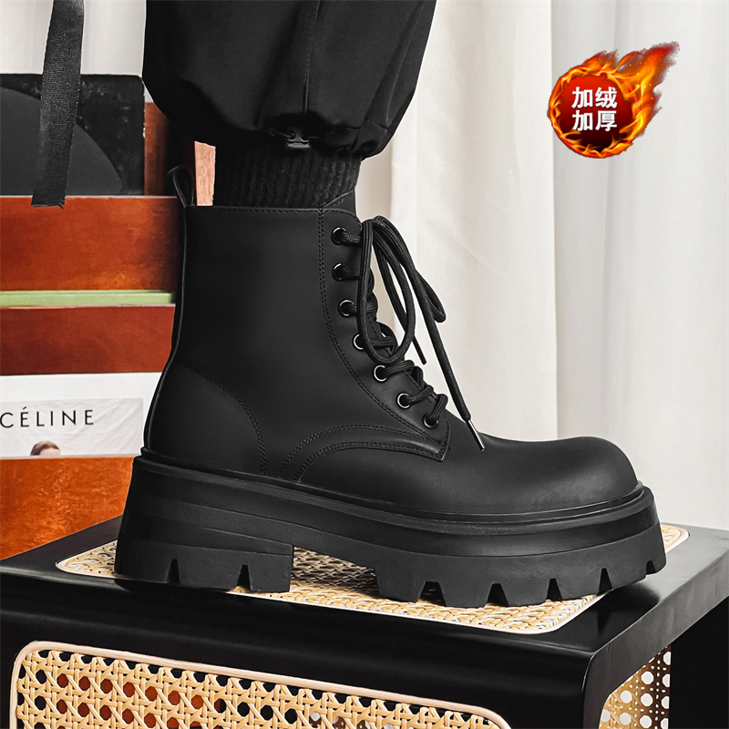 美式复古炭黑加绒德比马丁靴男增高拉链切尔西靴B253-7531-P120，男鞋马丁靴，星座814A（原电商B253）