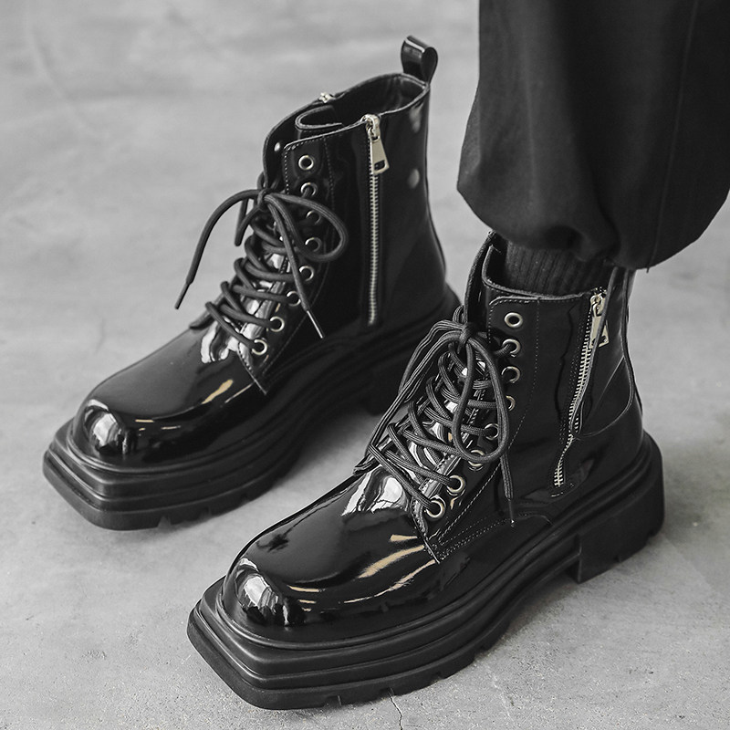 小众高街马丁靴男ins高级感漆皮复古厚底机车靴B253-9303-P125，男鞋马丁靴，星座814A（原电商B253）