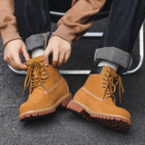 美式复古厚底大黄靴马丁靴情侣款英伦风工装靴B253-6065-P130，男鞋马丁靴，星座814A（原电商B253）