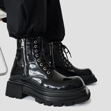 黑色马丁靴男英伦潮流漆皮亮面厚底增高靴B253-9303-P125，男鞋马丁靴，星座814A（原电商B253）