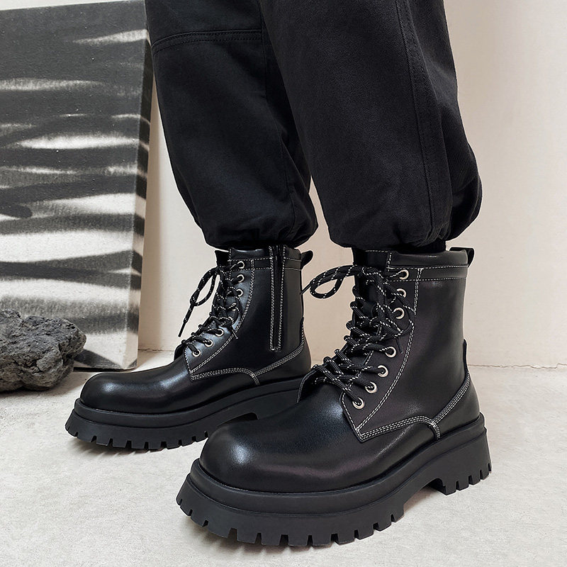 ins黑色马丁靴男英伦潮流侧拉链工装机车皮靴B253-9265-P115，男鞋马丁靴，星座814A（原电商B253）