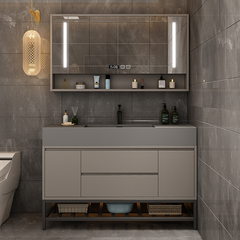 现代轻奢纳米岩石一体浴室柜组合卫生间落地洗手脸盆柜简约洗漱台,家装主材,浴室柜组合,淘宝优惠券,粉丝福利购,淘宝优惠卷