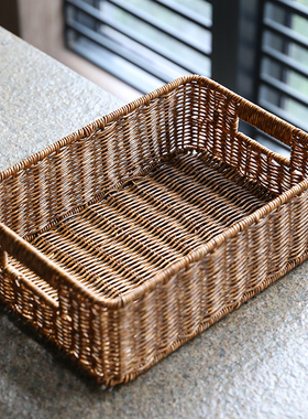 仿藤编织筐收纳篮长方形化妆品杂物零食筐客厅茶几整理抽屉储物筐