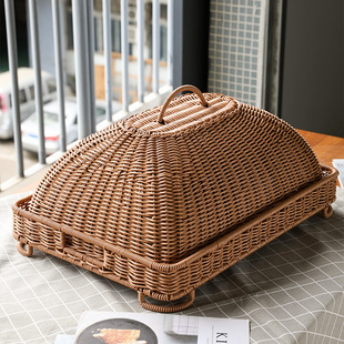 仿藤编饭菜罩 方形餐桌罩食物罩水果罩防蝇罩 防尘点心盘带盖罩子