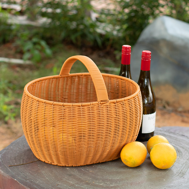 铁架加固买菜篮仿藤编户外野餐郊游篮子水果蔬菜收纳手提框编织篮,收纳整理,购物篮,淘宝优惠券,粉丝福利购,淘宝优惠卷