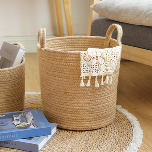日式ins风黄麻绳编制脏衣篮大容量脏衣篓家用手提衣物玩具收纳桶