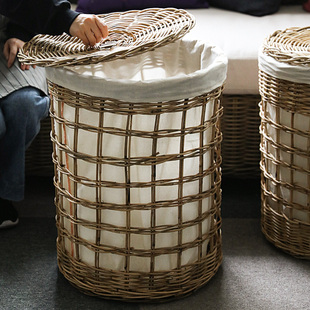 家好点 进口手工藤编脏衣篮 大号带盖衣服收纳筐储物收纳桶可水洗