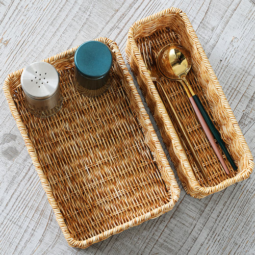 新款仿藤编收纳篮桌面厨房长方形