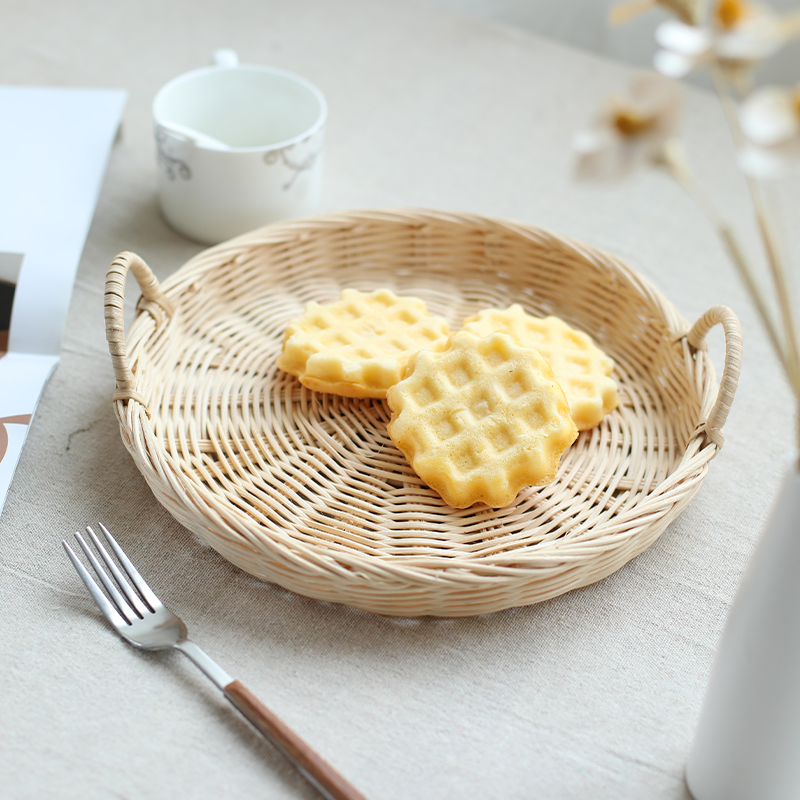 零食摆放盘点心茶点水果盘蛋糕藤编托盘家用客厅面包水果篮干果盘