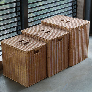 超大容量储物收纳箱仿藤编织箱卧室衣物被子整理箱浴室脏衣篮带盖