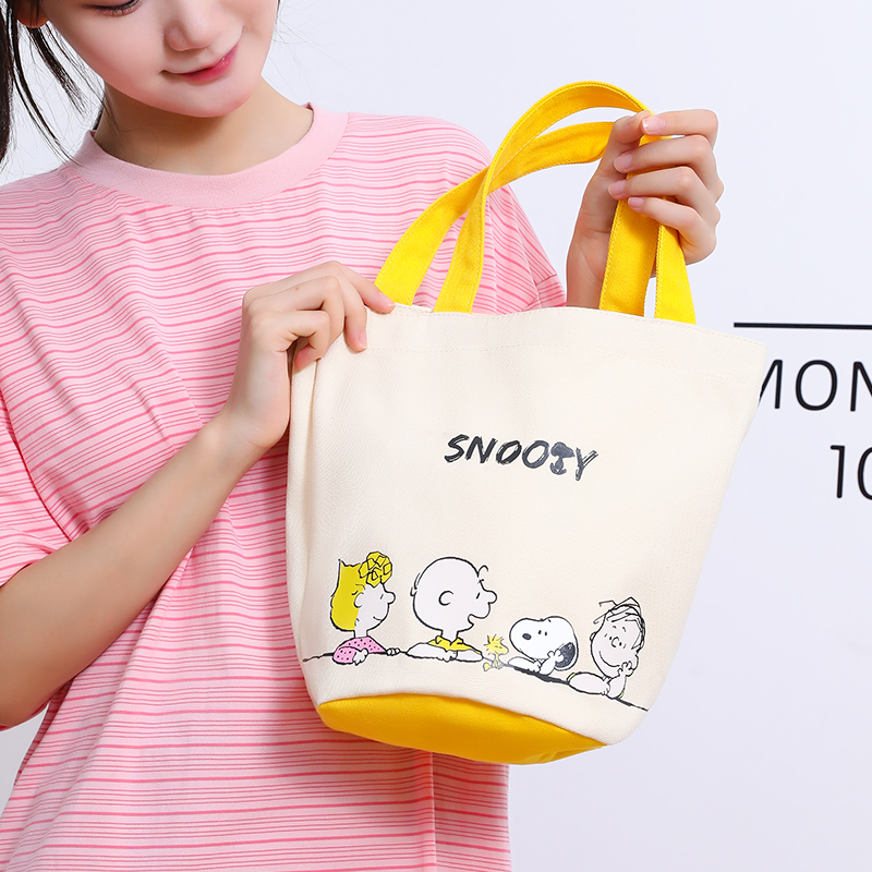 【官方正品】Snoopy史努比新品卡通帆布包女手提包便携日系圆筒包