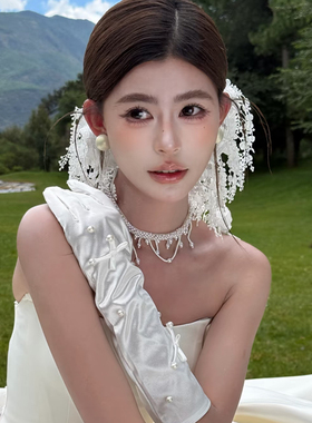 洛丽塔蕾丝花边珍珠蝴蝶结手袖白色缎面甜美少女大肠圈飘带配饰