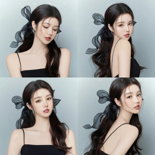 可爱新款黑色蝴蝶结头饰手工娟纱发饰超仙写真日常拍照礼服配饰