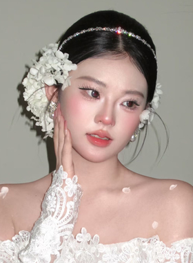 法式复古白色花瓣半花环发箍优雅新娘婚纱礼服头饰绣球永生花