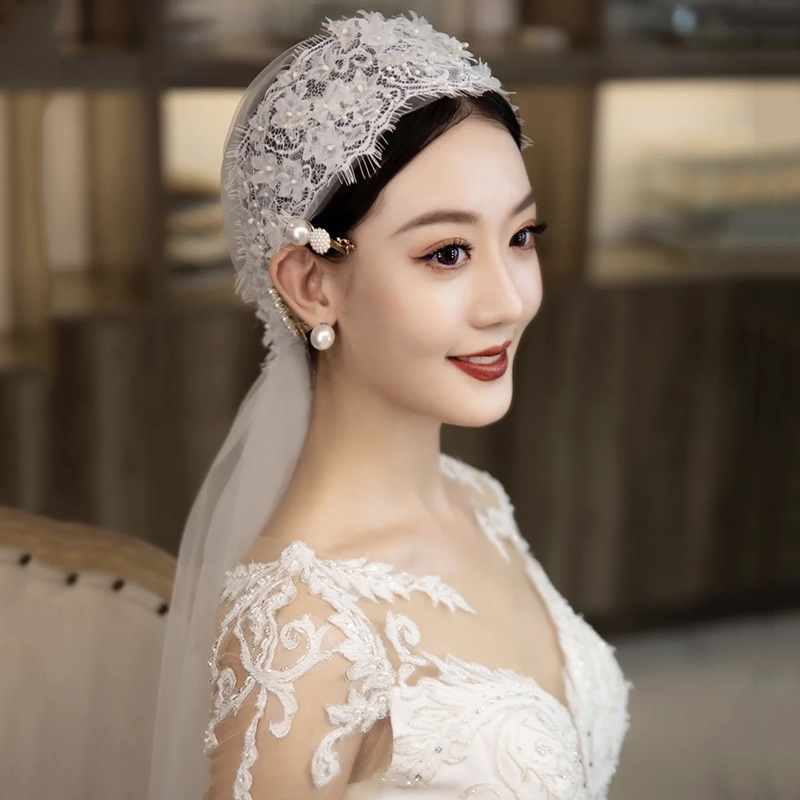 复古风甜美新娘头饰蕾丝花边头纱长款女王范日韩婚礼