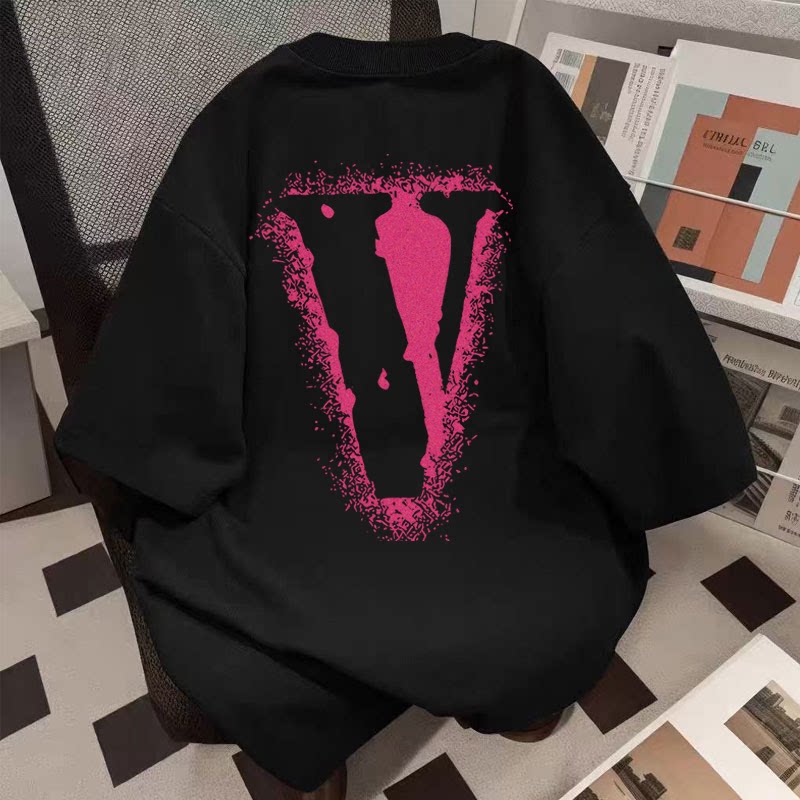 重磅纯棉美式痞帅V字母短袖t恤男女款夏季潮流i街头宽松百搭上衣