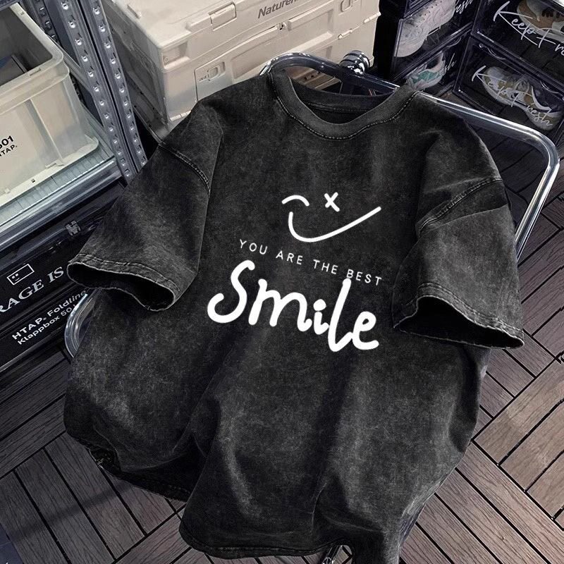 2026新款纯棉嘻哈美式水洗做旧短袖T恤男女宽松街头百搭复古欧美