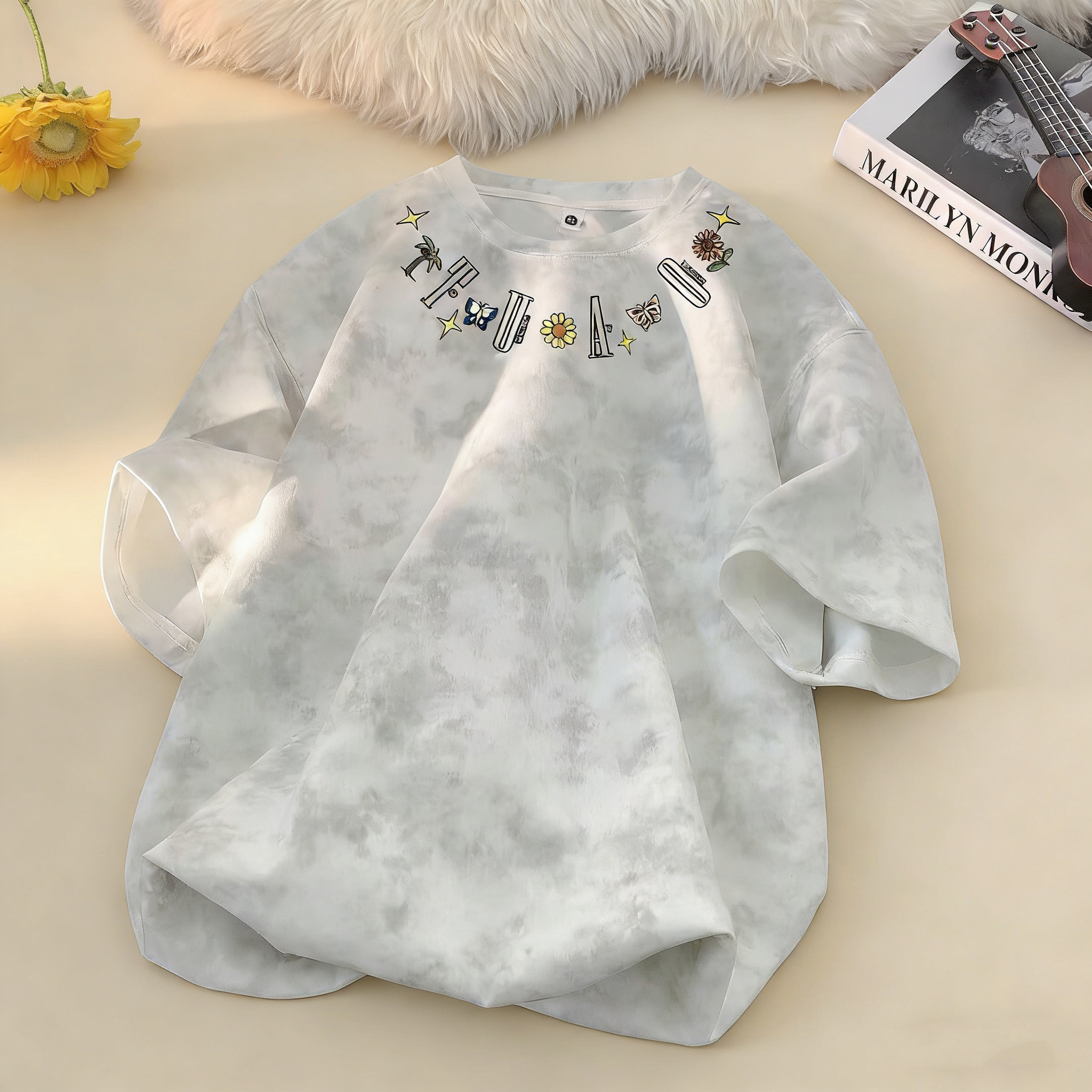 潮牌短袖t恤男女同款夏季扎染美式重磅宽松五分袖2026新款体恤衫