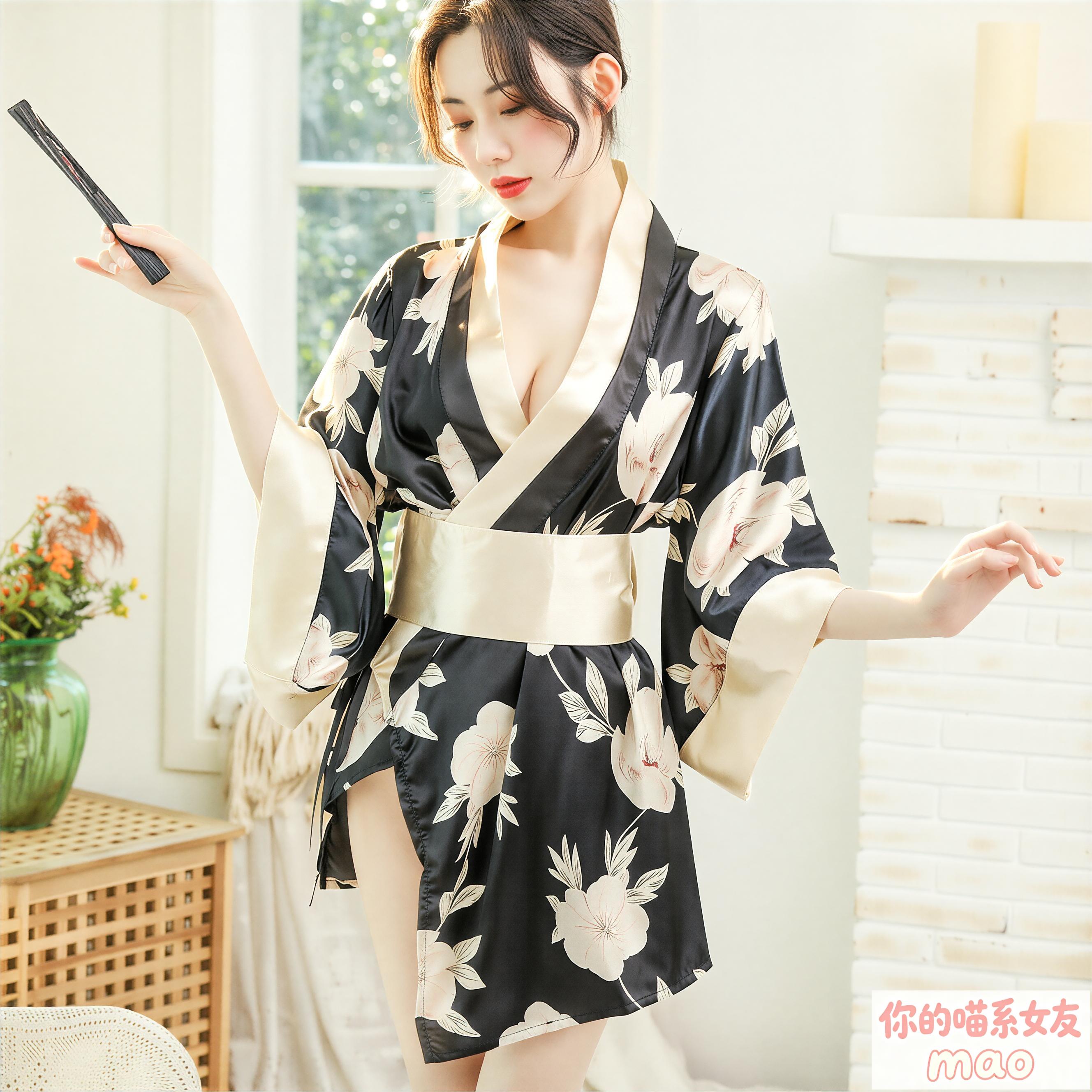 猫!昭和少女*日式和服 性感艺妓花魁和服睡衣睡袍 忍者日系旗袍C