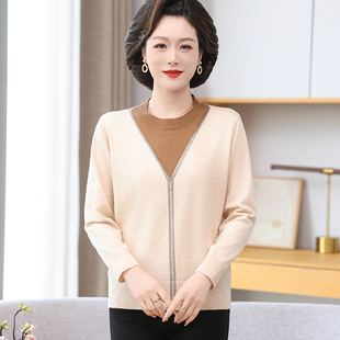时尚气质半高龄羊毛针织衫上衣女新款减龄中年妈妈装宽松大码保暖