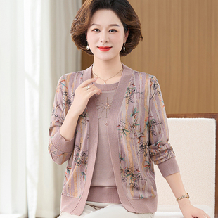 妈妈春装2025新款上衣奶奶针织两件套中老年人女款薄洋气百搭套装