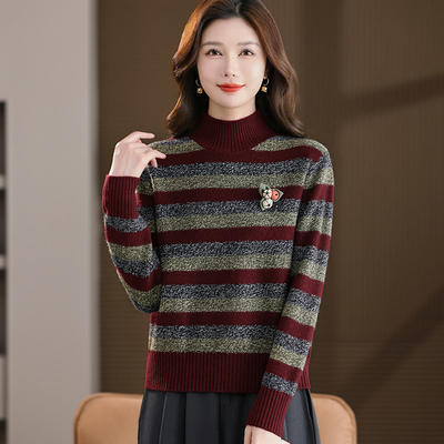 加厚羊毛条纹内搭半高领打底衫