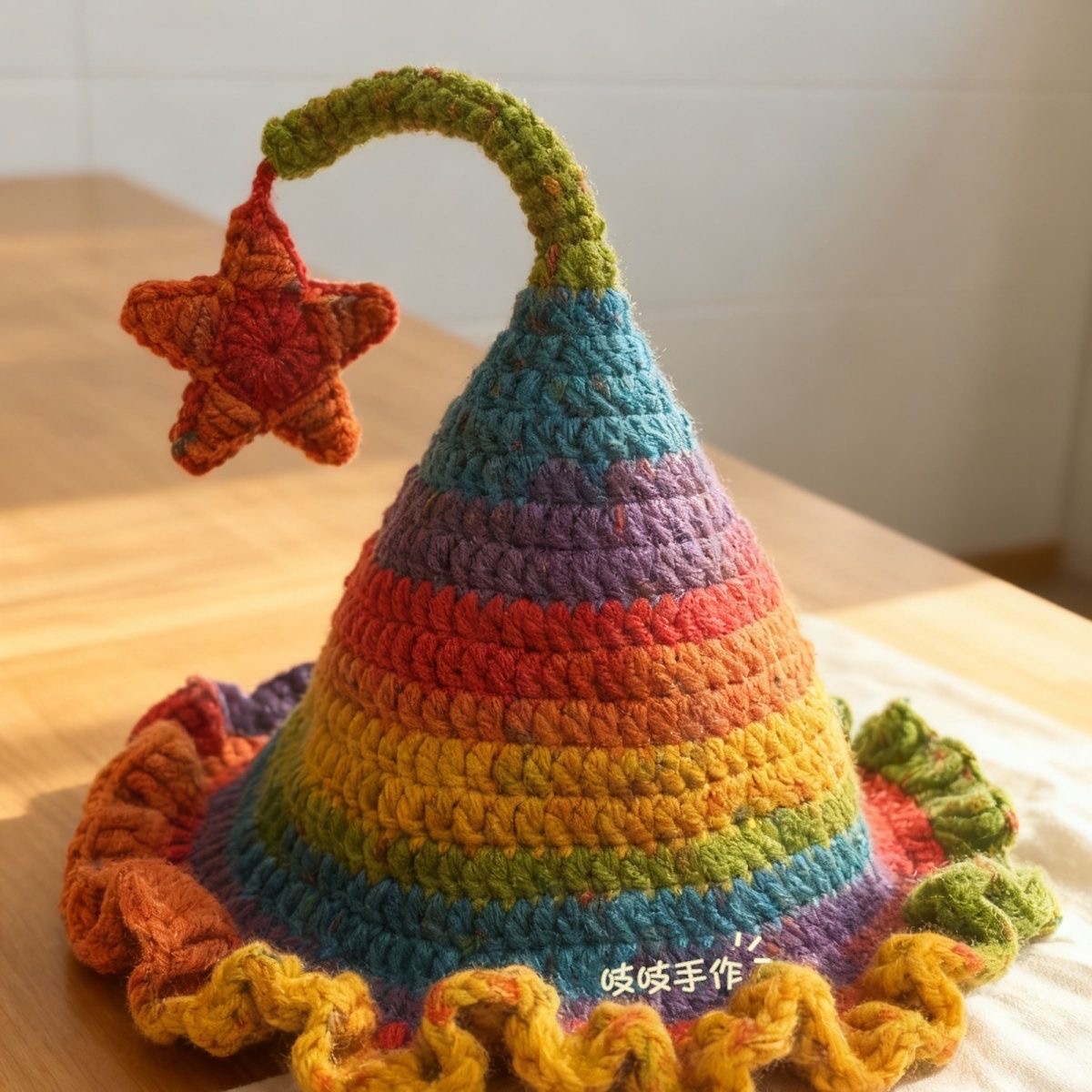 彩虹色手工编织精灵帽DIY材料包