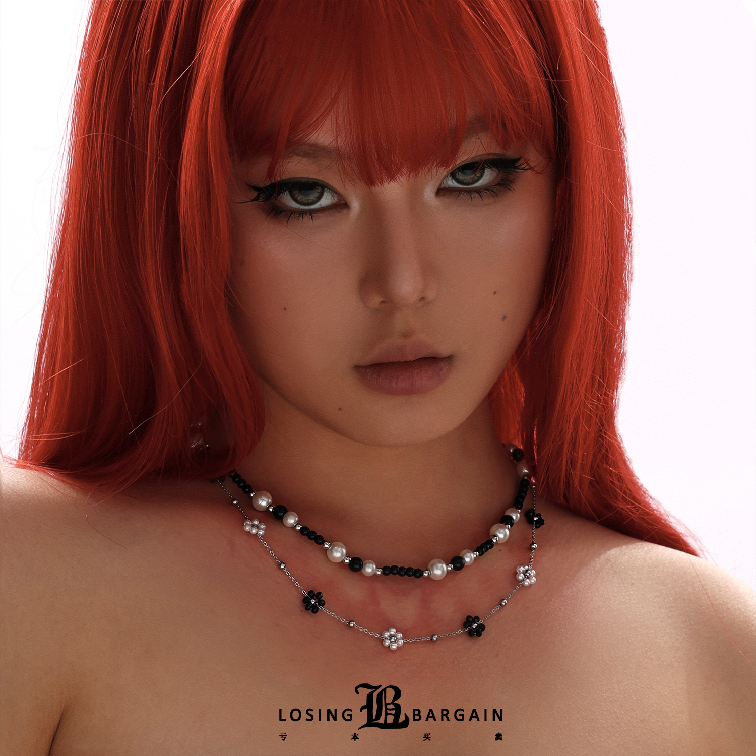 【Losing Bargain】原创黑白金属花花假两件小众叠戴百搭项链男女