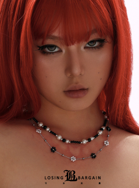 【Losing Bargain】原创黑白金属花花假两件小众叠戴百搭项链男女