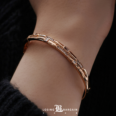 【Losing Bargain】原创竹节排钻镶嵌18k金百搭基础手镯手环男女