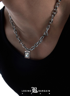 【Losing Bargain】原创裸钻方宝石双层重叠设计感小众挂坠项链