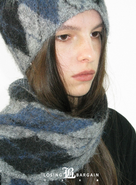 【Losing Bargain】氛围菱格羊毛混纺双色百搭款秋冬围巾围脖男女