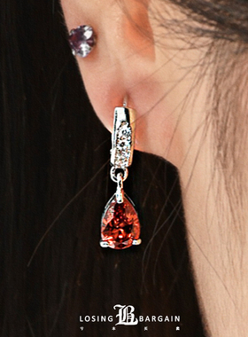 【Losing Bargain】原创血红水滴锆石半镶碎爆闪耳环小众设计男女