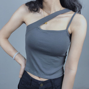 內搭設計感小眾辣妹歐美ins上衣 斜肩帶背心吊帶女掛脖2021夏西裝