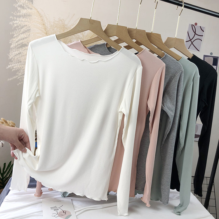 莫代尔木耳边打底衫长袖t恤上衣
