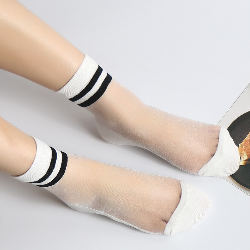 中筒春秋季纯棉底水晶袜
