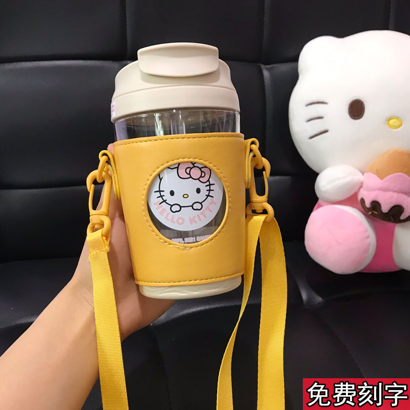 哈喽kitty水杯吸管杯韩版少女背带外出直饮双饮杯学生塑料杯子夏 餐饮具 吸管杯 原图主图