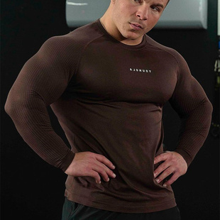 运动长袖男健身衣插肩袖速干美式潮牌透气打底衫弹力肌肉撸铁兄弟