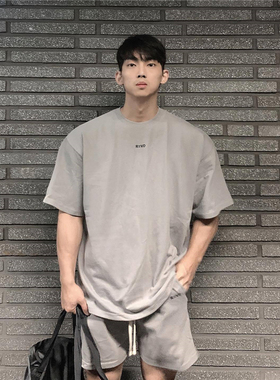 运动短袖男T恤宽松潮牌健身肌肉训练撸铁狗夏季跑步器械美式大码