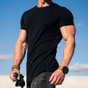 纯色新款 美式 男T恤健身弹力肌肉训练撸铁狗兄弟大码 运动短袖 潮牌