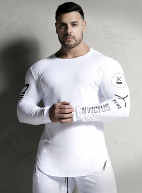 运动卫衣男健身紧身衣长袖T恤打底衫肌肉弹力透气速干美式薄大码