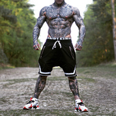 拉链口袋弹力透气光板深蹲大码 中裤 男五分裤 健身国际纯色运动短裤