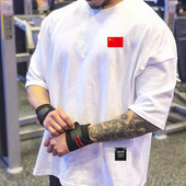 宽松弹力肌肉撸铁狗INS潮牌大码 中袖 男T恤半袖 健身中国风运动短袖