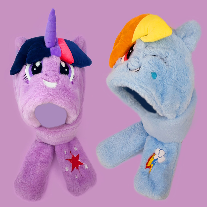 小马宝莉冬季加绒厚可爱防风保暖儿童帽子围巾手套三件套合一女生